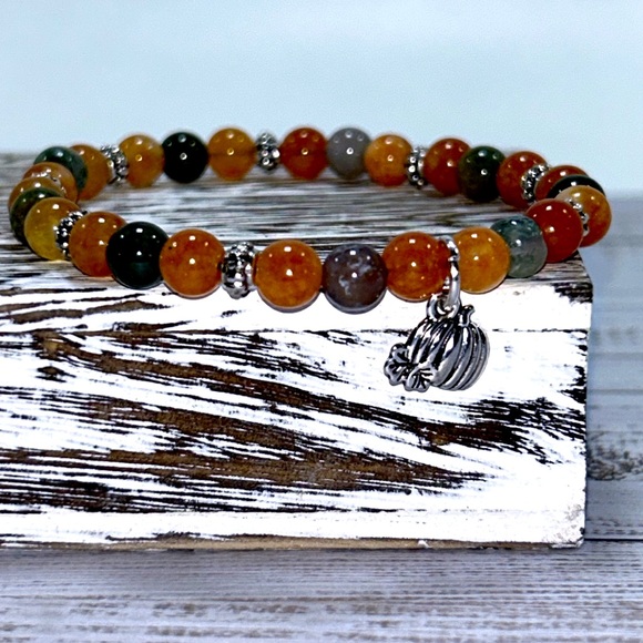 Handmade Fall Pumpkin Charm Bracelet with Natural Indian Agate & Sun Stones! - Picture 6 of 6